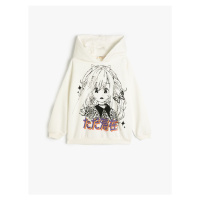 Koton Hooded Sweatshirt Anime Printed Long Sleeve Ribbon