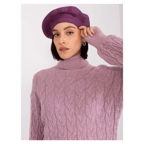 Tmavě fialový dámský baret s kamínky Fashionhunters