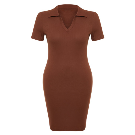 Trendyol Curve Brown Bodycone Mini Knitted Dress