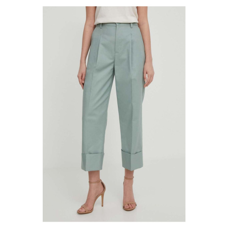Kalhoty Lauren Ralph Lauren dámské, zelená barva, jednoduché, high waist, 200871814