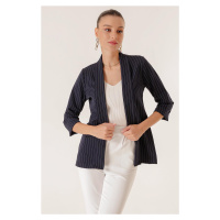 By Saygı Shawl Collar Length Lycra Double Sleeves Thin Striped Fabric Jacket