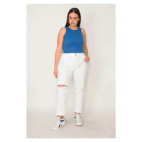 Şans Women's Plus Size White Ripped Detailed No Lycra Jeans