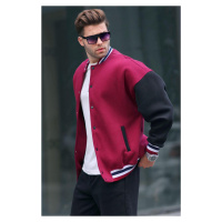 Madmext Burgundy Oversize Printed College Jacket 6153