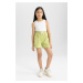 DEFACTO Girl's Pocketed Woven Labeled Shorts