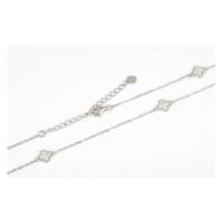 Dámský stříbrný náhrdelník se čtyřlístky s bílou perletí STNAH178F