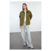 Trendyol Oversize Wide Fit Jacket with Khaki Collar and Stone Detail on the Pocket