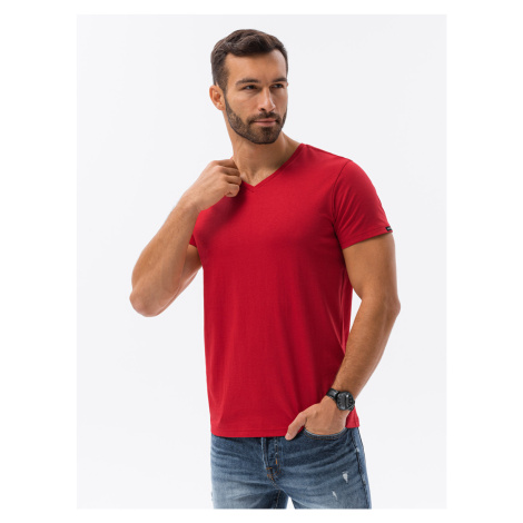 Pánské tričko V-výstřih OM-V14S1369 - Červené Ombre