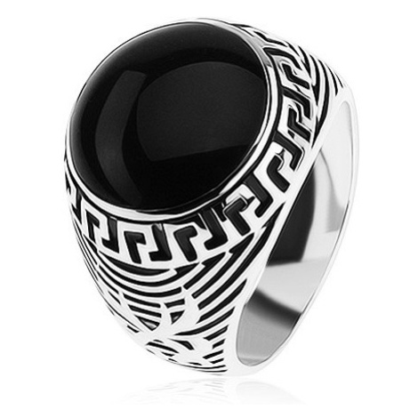 Prsten ze stříbra 925, černý glazovaný kruh, ornament řeckého klíče Šperky eshop