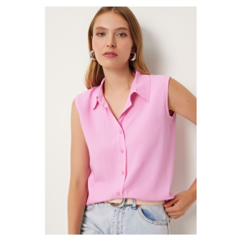 Happiness İstanbul Women's Pink Sleeveless Viscose Shirt