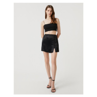 Koton Satin Mini Skirt with Slit Button Detailed