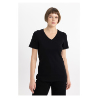 DEFACTO Slim Fit V Neck Rib Basic Short Sleeve T-Shirt