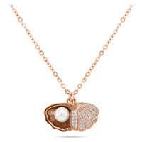 Brilio Silver Originální bronzový náhrdelník s perlou Lastura NCL21R (řetízek, 2x přívěsek)