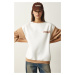 Happiness İstanbul Women's White Biscuit Block Colored Raised Sweatshirt