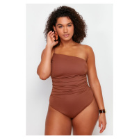 Trendyol Curve Brown One-Shoulder Compression Swimsuit