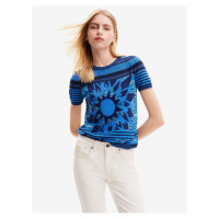 Modré dámské úpletové tričko Desigual Sun Blue - Dámské
