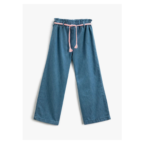 Koton Palazzo Jeans with Belt, Elastic Waist, Cotton