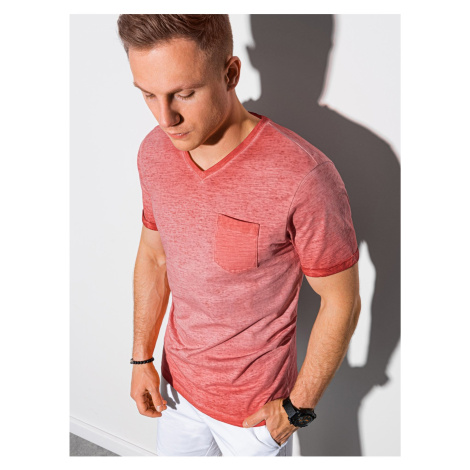 Červené pánské žíhané basic tričko Ombre Clothing S1388