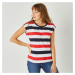 Blancheporte Pruhované tričko s knoflíky na ramenou bílá/modrá/červená