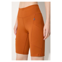 Kraťasy Fjallraven Abisko dámské, oranžová barva, hladké, high waist