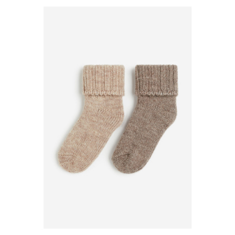 H & M - Ponožky z vlněné směsi 2 páry - hnědá H&M