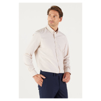 AC&Co / Altınyıldız Classics Men's Beige Slim Fit Slim-fit Oxford Buttoned Collar Gingham Cotton