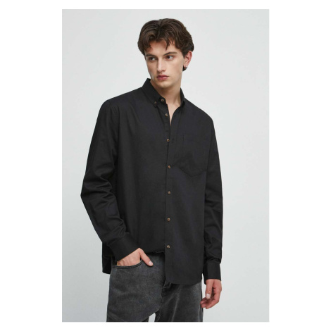 Košile Medicine černá barva, regular, s límečkem button-down