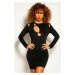 Black Long Sleeve Cut Out O-Ring Detail Fitted Party Dress