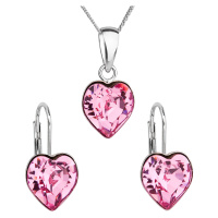 Evolution Group Sada šperků s krystaly Swarovski náušnice, řetízek a přívěsek růžové srdce 39141