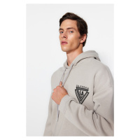 Trendyol Gray Oversize/Wide-Fit Embossed Printed Cotton Sweatshirt