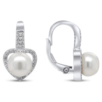 Brilio Silver Romantické stříbrné náušnice s perlou a zirkony EA95