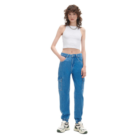 Cropp - Džínové kalhoty cargo joggers - Modrá