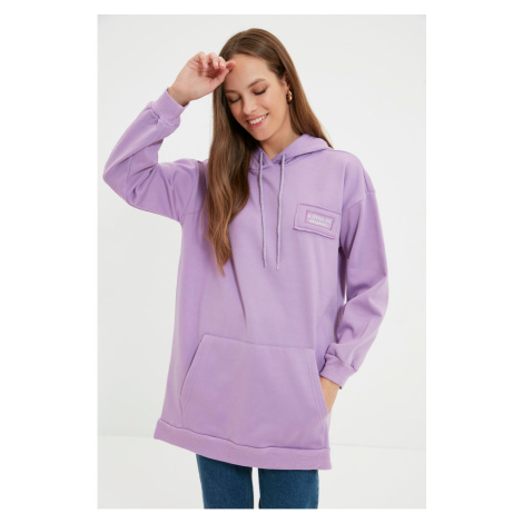 Trendyol Lilac Hooded Embroidered Knitted Sweatshirt