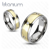 Dvoubarevný titanový prsten - šest zirkonů