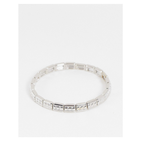 ASOS DESIGN vintage elasticated chain bracelet wih aztec design in silver tone