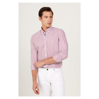 AC&Co / Altınyıldız Classics Men's White-burgundy Slim Fit Slim Fit Button-down Collar Cotton St