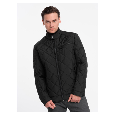 Ombre BIKER men's insulated jacket quilted in a diamond pattern - black