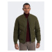 Men's quilted bomber jacket with metal zippers - dark olive green V3 OM-JALP-0143