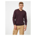 Koton Men's Purple V-Neck Long Sleeve Knitwear Sweater