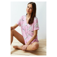 Trendyol Pink Stork Patterned Viscose Woven Pajamas Set