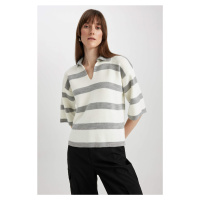 DEFACTO Relax Fit Polo Neck Striped Knitwear Sweater