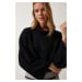 Happiness İstanbul Women's Black Turtleneck Textured Seasonal Knitwear Sweater