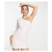 In The Style exclusive sequin one shoulder puff sleeve mini dress in iridescent pink