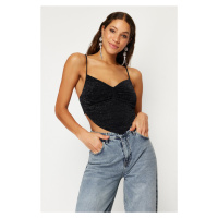 Trendyol Black Shiny Knitted Crop Blouse