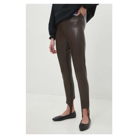 Kalhoty Answear Lab dámské, hnědá barva, přiléhavé, high waist