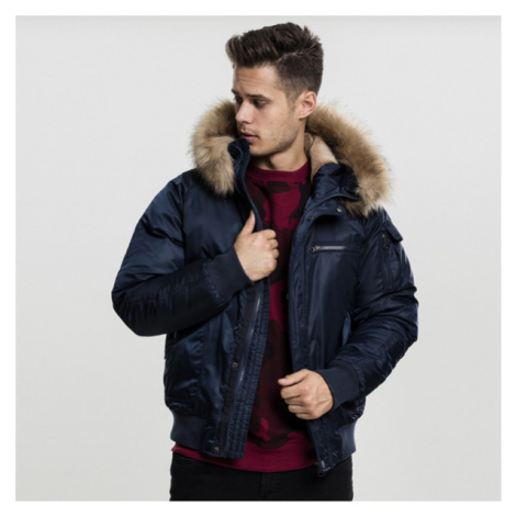 Urban Classics Hooded Heavy Fake Fur Bomber Jacket navy