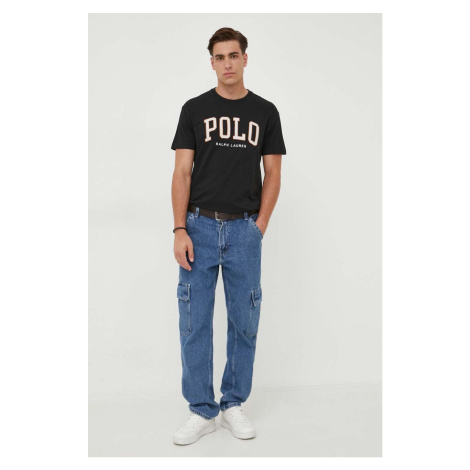 Bavlněné tričko Polo Ralph Lauren černá barva, s aplikací