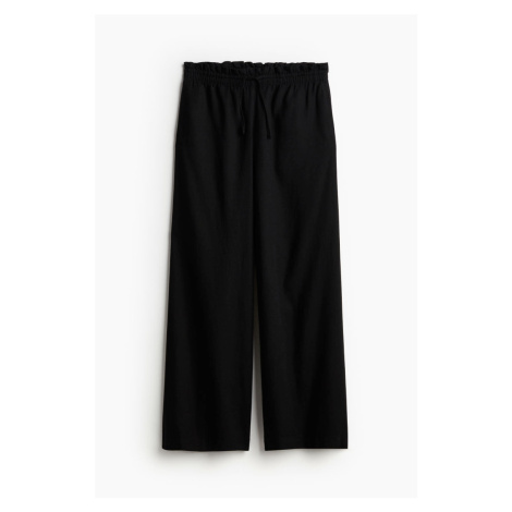 H & M - Natahovací kalhoty z lněné směsi - černá H&M