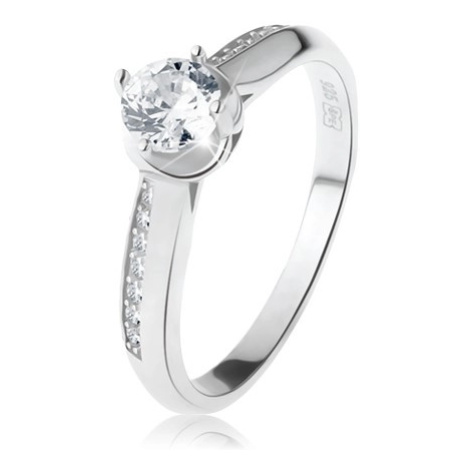 Zásnubní prsten, stříbro 925, oblá zdobená ramena, čirý kulatý zirkon Šperky eshop