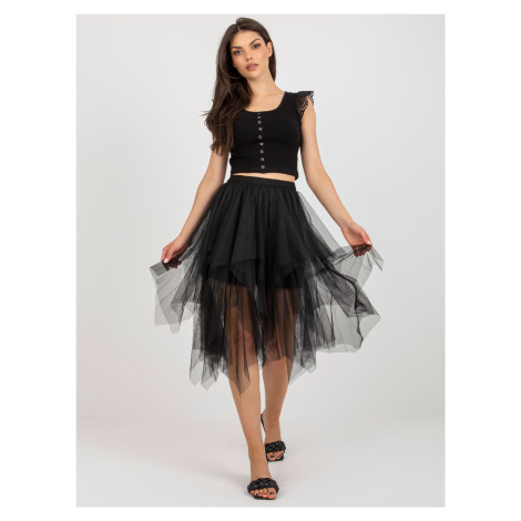 Černá tylová rozšířená sukně s volánky Fashionhunters