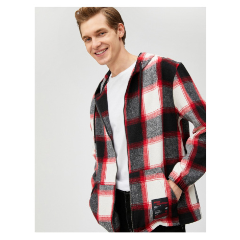 Koton Checkered Hoodie Sweatshirt with Pockets with Labels Printed